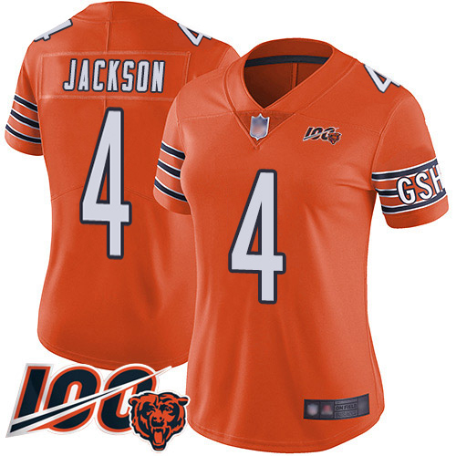 Bears #4 Eddie Jackson Orange Women's Stitched Limited Rush 100th Season Jersey