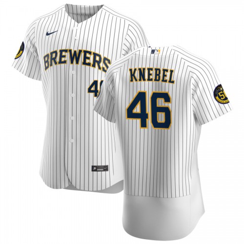 Milwaukee Milwaukee Brewers #46 Corey Knebel Men's White Home 2020 Authentic Player Jersey Men's