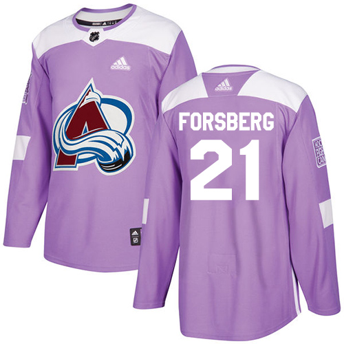 Adidas Colorado Avalanche #21 Peter Forsberg Purple Authentic Fights Cancer Stitched Youth Jersey Youth