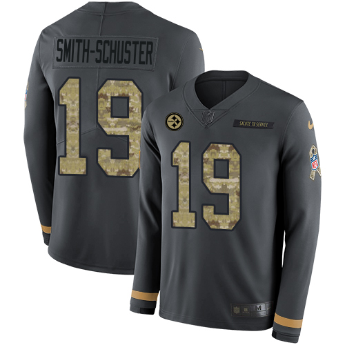 Pittsburgh Steelers #19 JuJu Smith-Schuster Anthracite Salute to Service Men's Stitched Limited Therma Long Sleeve Jersey Men's