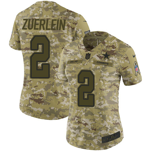 Dallas Cowboys #2 Greg Zuerlein Camo Women's Stitched Limited 2018 Salute To Service Jersey Womens