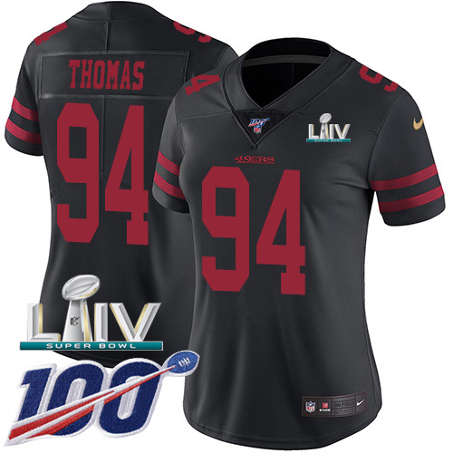 San Francisco 49ers #94 Solomon Thomas Black Super Bowl LIV 2020 Alternate Women's Stitched 100th Season Vapor Limited Jersey Womens