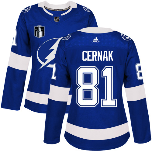 Adidas Tampa Bay Lightning #81 Erik Cernak Blue 2022 Stanley Cup Final Patch Women's Home Authentic Stitched Jersey Womens