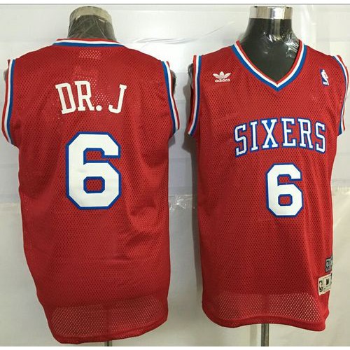 Philadelphia 76ers #6 Julius Erving Red Throwback DR. J Stitched Jersey Mens
