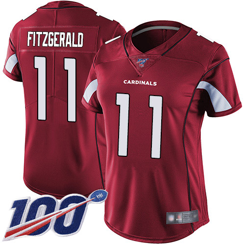 Cardinals #11 Larry Fitzgerald Red Team Color Women's Stitched 100th Season Vapor Limited Jersey