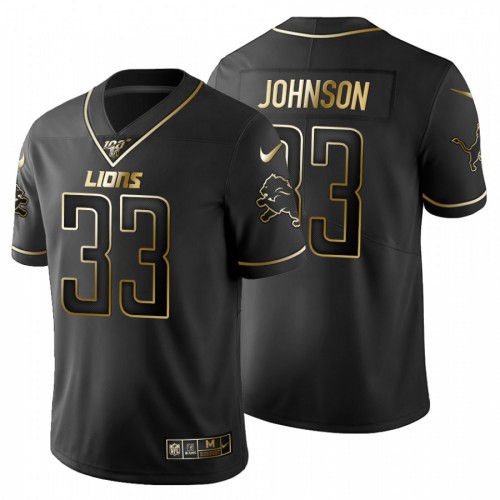 Detroit Detroit Lions #33 Kerryon Johnson Men's Black Golden Limited 100 Jersey Men's