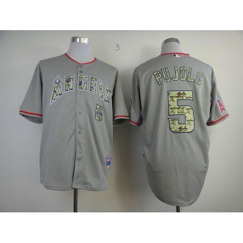 Los Angeles Angels of Anaheim #5 Albert Pujols Grey USMC Cool Base Stitched Jersey Men's