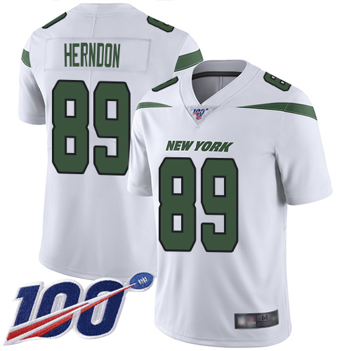 New York Jets #89 Chris Herndon White Men's Stitched 100th Season Vapor Limited Jersey Men's