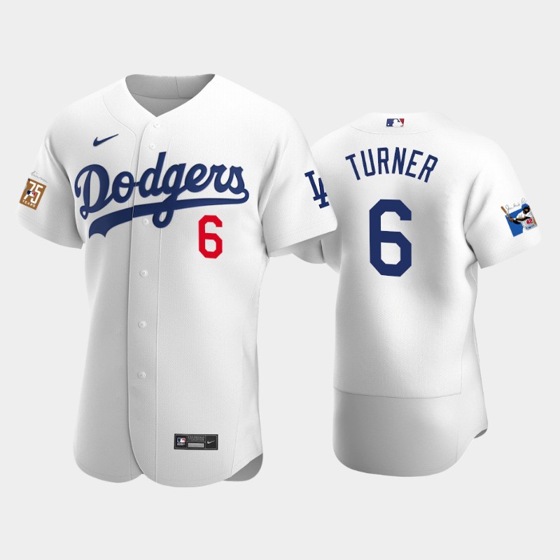 Los Angeles Dodgers #6 Trea Turner Men's Jackie Robinson 75th Anniversary Authentic Jersey - White