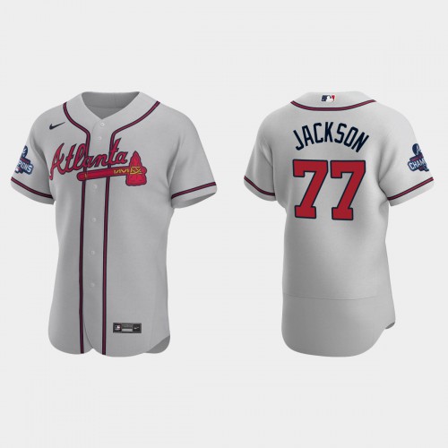 Atlanta Atlanta Braves #77 Luke Jackson Men's 2021 World Series Champions Patch Authentic Player Jersey - Gray Men's