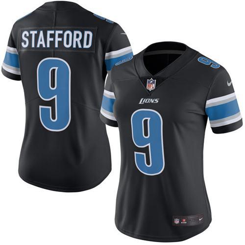 Detroit Lions #9 Matthew Stafford Black Women's Stitched Limited Rush Jersey Womens