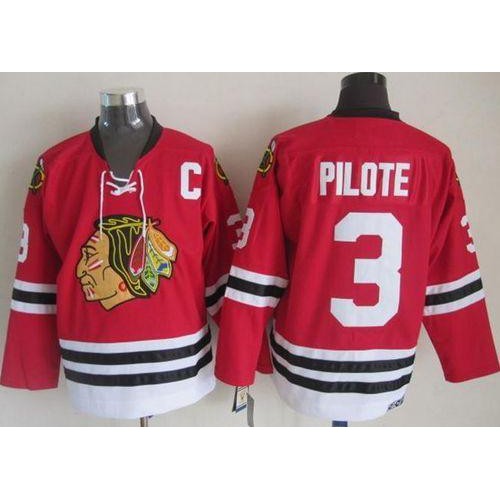 Chicago Blackhawks #3 Pierre Pilote Red CCM Throwback Stitched Jersey Men's