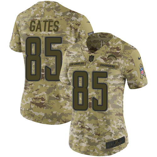 Los Angeles Chargers #85 Antonio Gates Camo Women's Stitched Limited 2018 Salute to Service Jersey Womens