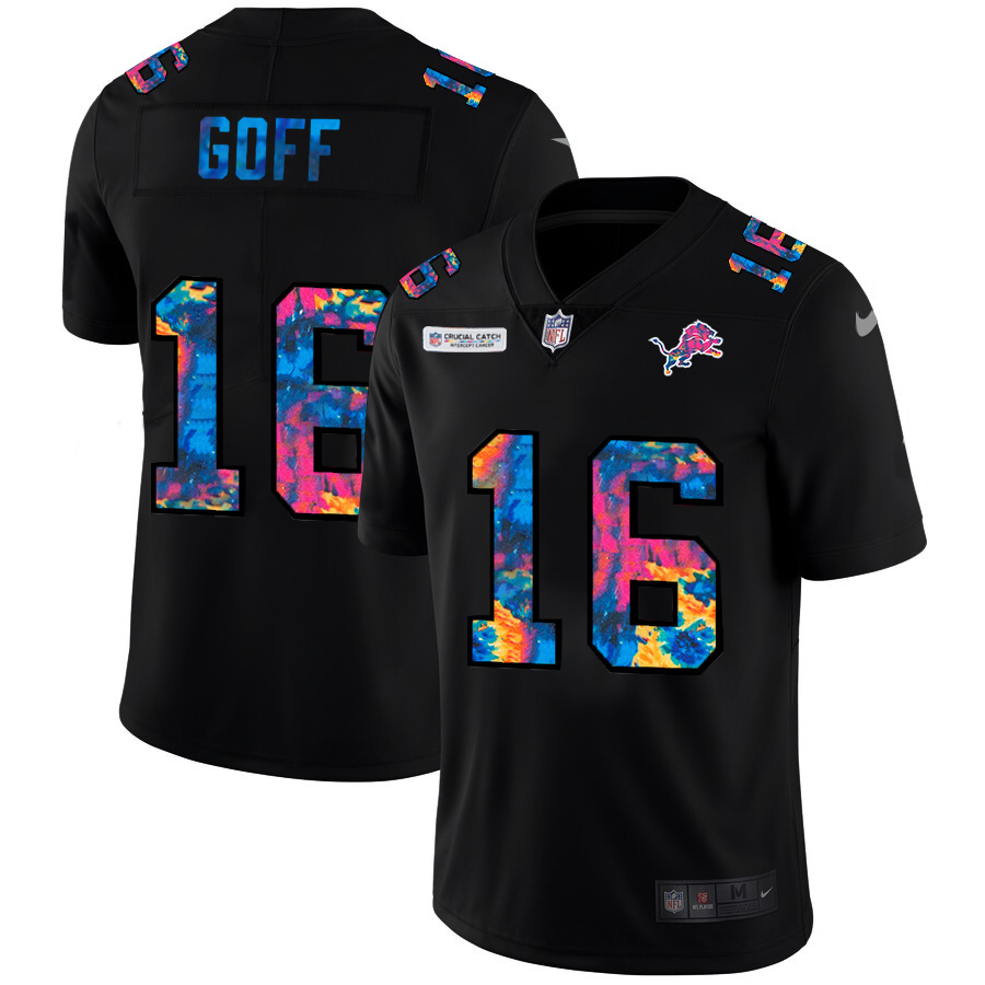 Detroit Lions #16 Jared Goff Men's Multi-Color Black 2020 Crucial Catch Vapor Untouchable Limited Jersey