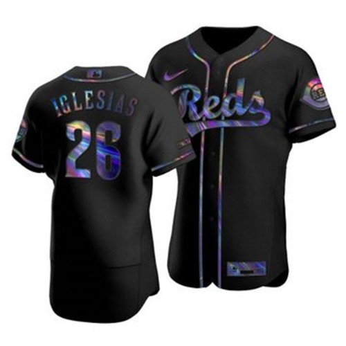 Cincinnati Cincinnati Reds #26 Raisel Iglesias Men's Iridescent Holographic Collection Jersey - Black Men's