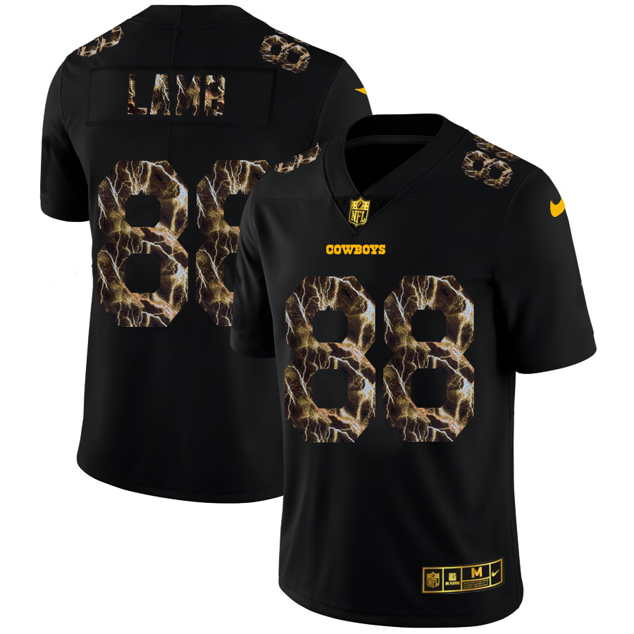Dallas Cowboys #88 CeeDee Lamb Men's Black Flocked Lightning Vapor Limited Jersey