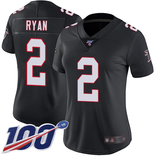 Atlanta Falcons #2 Matt Ryan Black Alternate Women's Stitched 100th Season Vapor Limited Jersey Womens