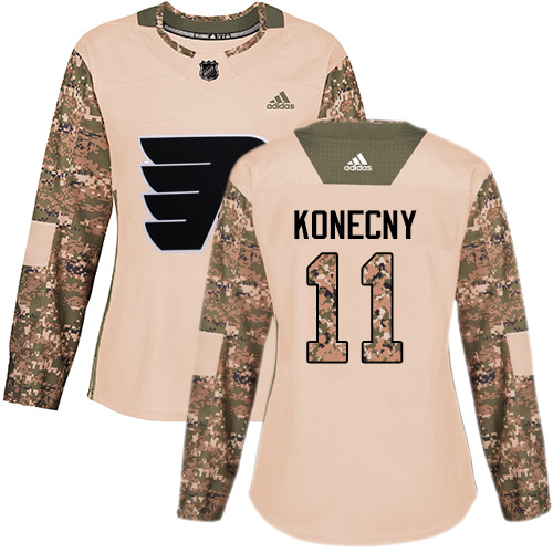 Adidas Philadelphia Flyers #11 Travis Konecny Camo Authentic 2017 Veterans Day Women's Stitched Jersey Womens
