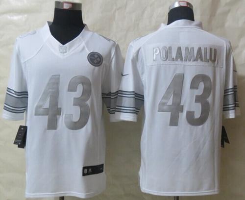 Steelers #43 Troy Polamalu White Men's Stitched Limited Platinum Jersey