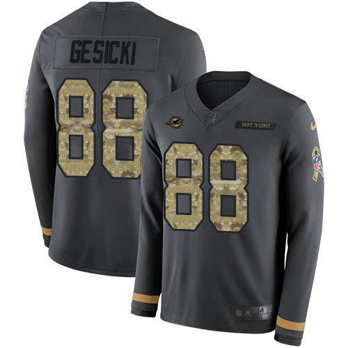 Dolphins #88 Mike Gesicki Anthracite Salute To Service Men's Stitched Limited Therma Long Sleeve Jersey