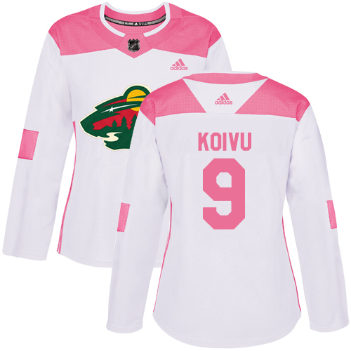 Adidas Minnesota Wild #9 Mikko Koivu White/Pink Authentic Fashion Women's Stitched Jersey Womens