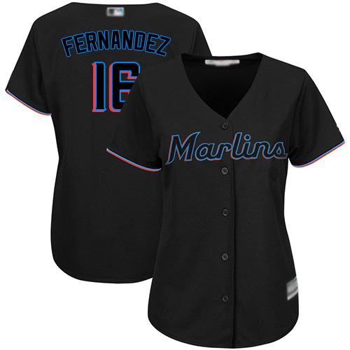 Miami Marlins #16 Jose Fernandez Black Women's Alternate Stitched Jersey Womens
