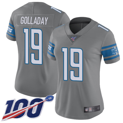 Detroit Lions #19 Kenny Golladay Gray Women's Stitched Limited Rush 100th Season Jersey Womens