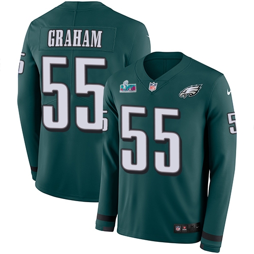 Eagles #55 Brandon Graham Green Super Bowl LVII Patch Team Color Youth Stitched Limited Therma Long Sleeve Jersey