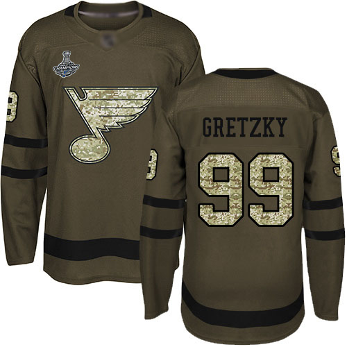 Adidas St. Louis Blues #99 Wayne Gretzky Green Salute to Service Stanley Cup Champions Stitched Youth Jersey Youth