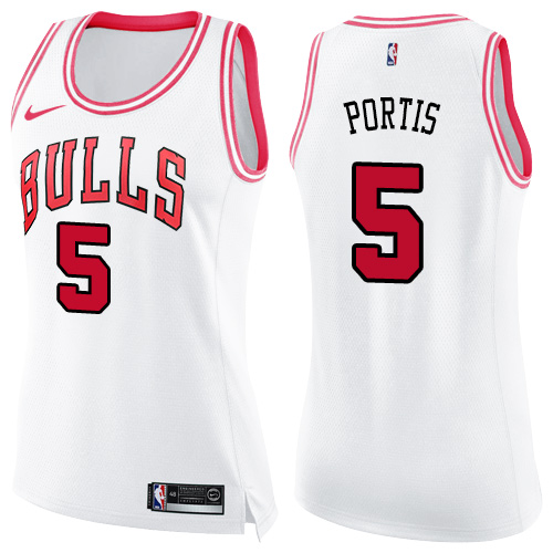 Chicago Bulls #5 Bobby Portis White/Pink Womens Swingman Fashion Jersey Womens