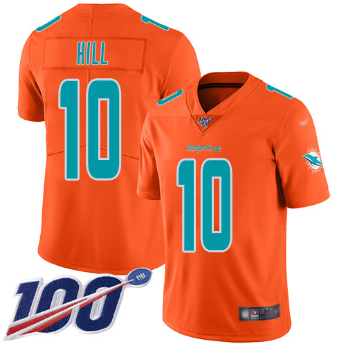 Dolphins #10 Tyreek Hill Orange Youth Stitched Limited Inverted Legend 100th Season Jersey