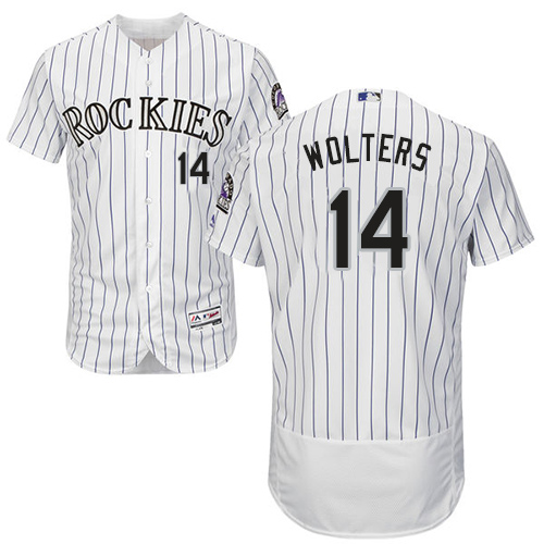 Colorado Rockies #14 Tony Wolters White Strip Flexbase Authentic Collection Stitched Jersey Men's