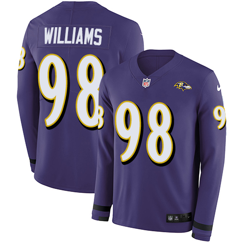 Baltimore Ravens #98 Brandon Williams Purple Team Color Men's Stitched Limited Therma Long Sleeve Jersey Men's