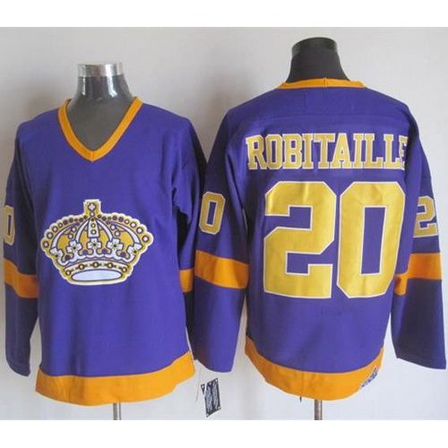 Los Angeles Kings #20 Luc Robitaille Purple/Yellow CCM Throwback Stitched Jersey Men's