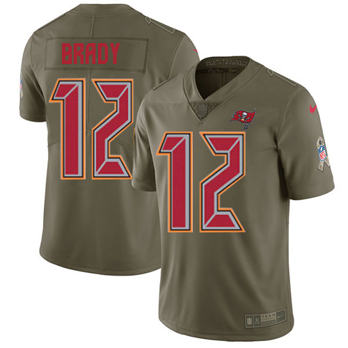 Buccaneers #12 Tom Brady Olive Youth Stitched Limited 2017 Salute To Service Jersey