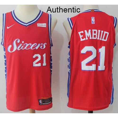 Philadelphia 76ers #21 Joel Embiid Red Authentic Statement Edition Jersey Mens