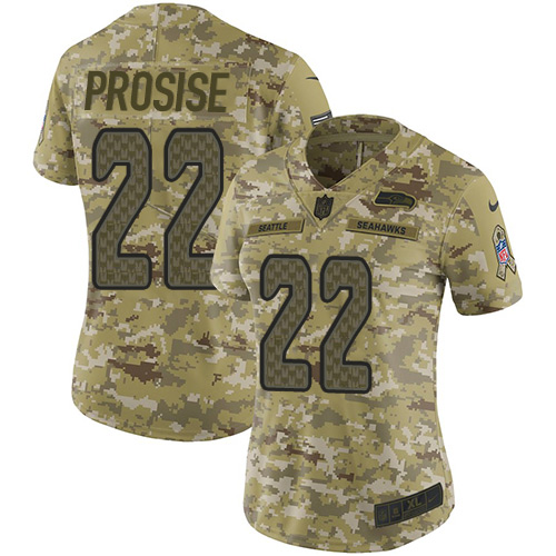 Seattle Seahawks #22 C. J. Prosise Camo Women's Stitched Limited 2018 Salute to Service Jersey Womens