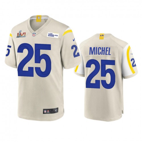 Los Angeles Los Angeles Rams #25 Sony Michel Men's Super Bowl LVI Patch Game Jersey - Bone Men's