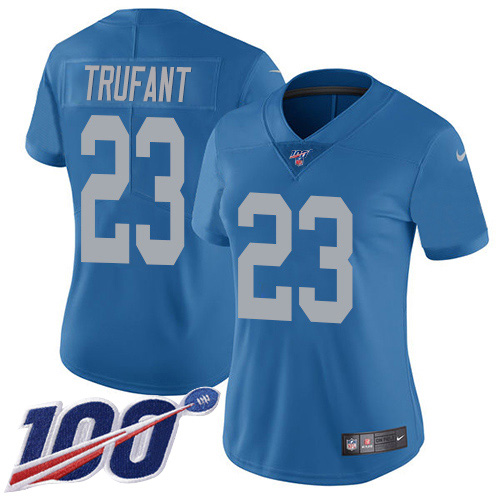 Detroit Lions #23 Desmond Trufant Blue Throwback Women's Stitched 100th Season Vapor Untouchable Limited Jersey Womens