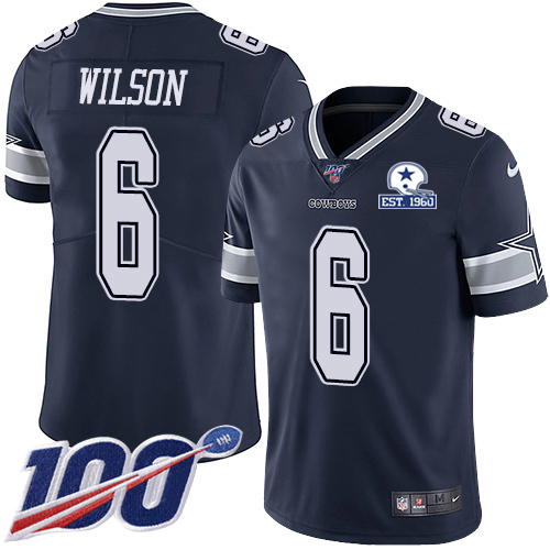 Cowboys #6 Donovan Wilson Navy Blue Team Color Men's Stitched With Established In 1960 Patch 100th Season Vapor Untouchable Limited Jersey