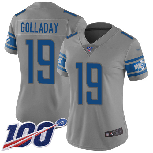 Detroit Lions #19 Kenny Golladay Gray Women's Stitched Limited Inverted Legend 100th Season Jersey Womens