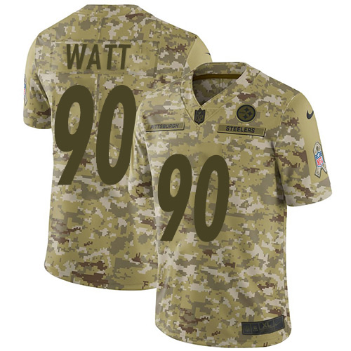 Steelers #90 T. J. Watt Camo Men's Stitched Limited 2018 Salute To Service Jersey