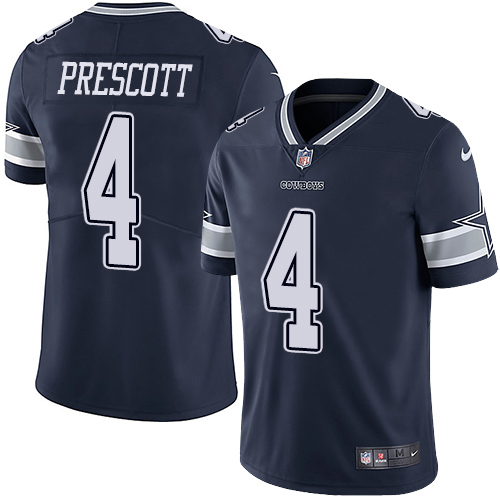 Cowboys #4 Dak Prescott Navy Blue Team Color Men's Stitched Vapor Untouchable Limited Jersey