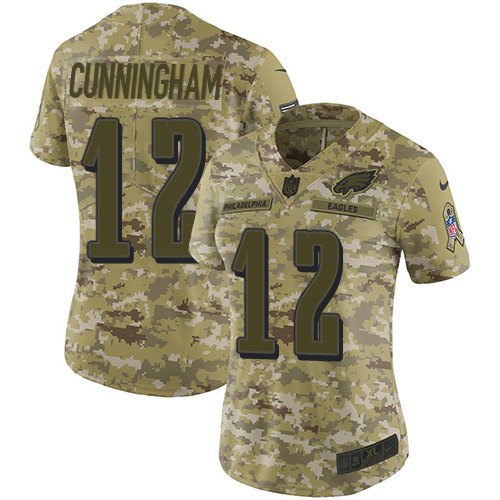 Philadelphia Eagles #12 Randall Cunningham Camo Women's Stitched Limited 2018 Salute to Service Jersey Womens