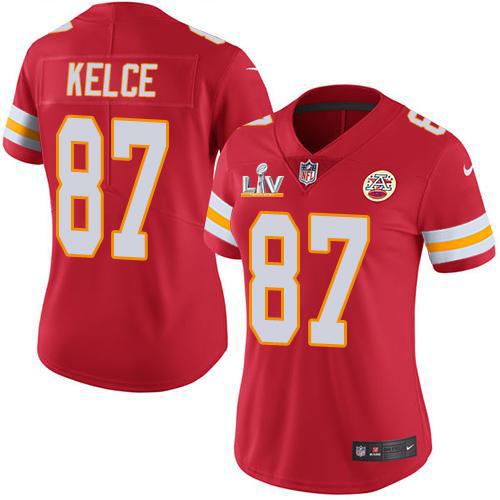 Chiefs #87 Travis Kelce Red Team Color Women's Super Bowl LV Bound Stitched Vapor Untouchable Limited Jersey