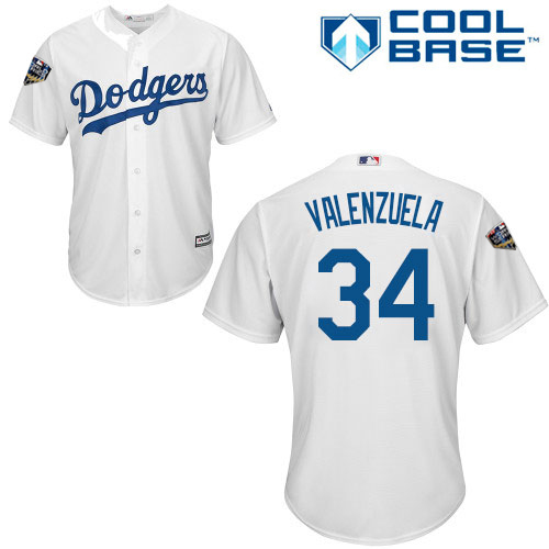 Los Angeles Dodgers #34 Fernando Valenzuela White Cool Base 2018 World Series Stitched Youth Jersey Youth