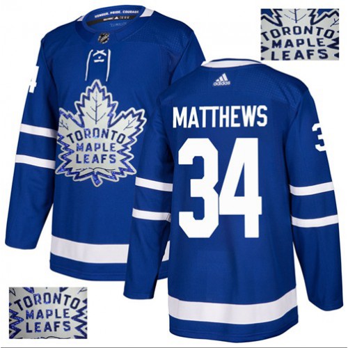 Adidas Maple Toronto Maple Leafs #34 Auston Matthews Blue Home Authentic Fashion Gold Stitched Jersey Men's