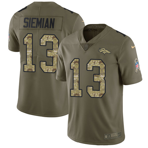 Denver Broncos #13 Trevor Siemian Olive/Camo Men's Stitched Limited 2017 Salute To Service Jersey Men's