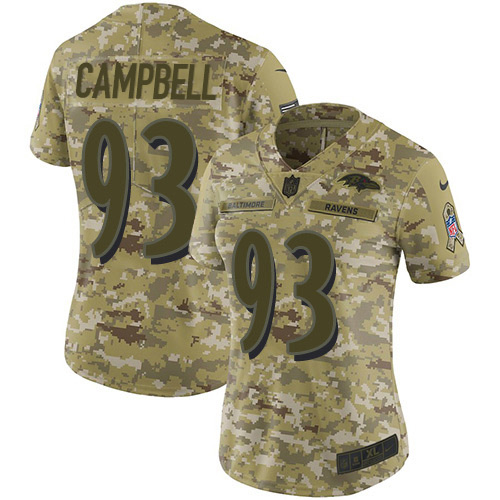 Baltimore Ravens #93 Calais Campbell Camo Women's Stitched Limited 2018 Salute To Service Jersey Womens