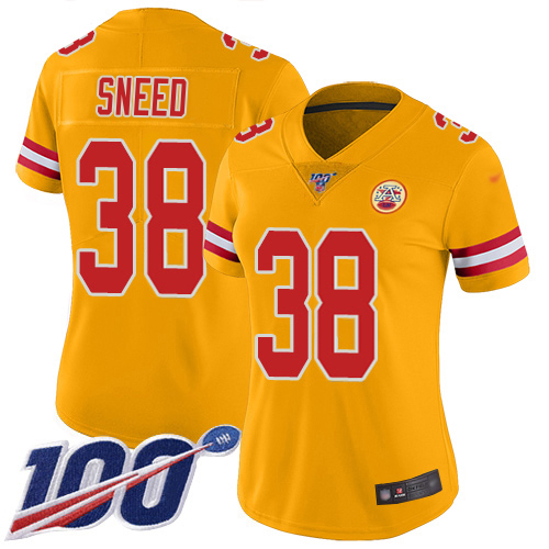 Chiefs #38 L'Jarius Sneed Gold Women's Stitched Limited Inverted Legend Jersey